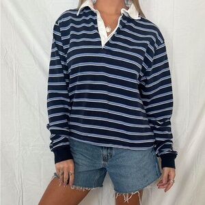 Brandy Melville Women's Blue and White Rugby Shirt